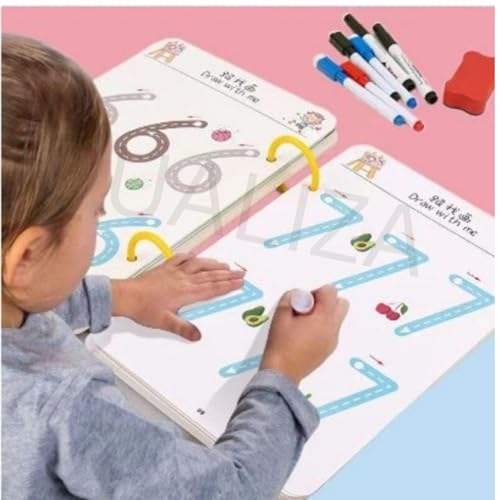 Image of Veemok 64 Pages Magical Tracing Workbook Set, Hand Writing Pen Control Training Book for Learning to Write The Alphabets | Numbers, Preschool Educational Reusable Learning Book for Kids (Pack of 1)