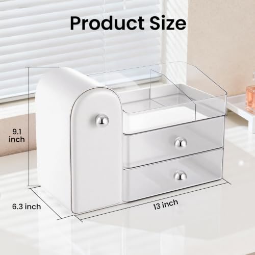 Image of Makeup Organizer Countertop with Makeup Brush Holder,White
