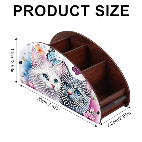 Image of DIY Diamond Painting Storage Box Couple Cats, Handmade 5D Diamond Art Case Multi-Compartment Wooden Desktop Organizer for TV AC Remotes Makeup Brushes Pens Tabletop Holder, Valentine's Day Gift