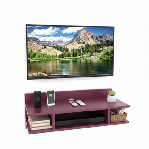 Image of Engineered Wood Set Top Box Stand | Wall Mounted TV Unit Shelf for Router, WiFi, DVD, Gaming Console | Sturdy & Space Saving TV Accessory Organizer (Brown, 50 x 20 x 15 cm) (Dark Pink)