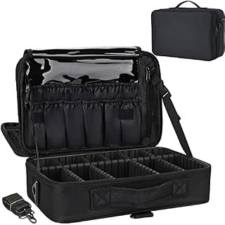 LACOPINE Portable 29 Cms Cosmetic Organizer with Shoulder Straps Multi Functional Cosmetic Bag Makeup Handbag for Travel &... Price In India