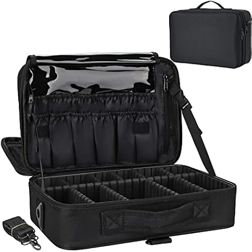 LACOPINE Portable 29 Cms Cosmetic Organizer with Shoulder Straps Multi Functional Cosmetic Bag Makeup Handbag for Travel &amp;...