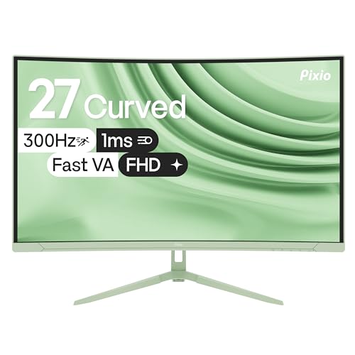 Image of Pixio PXC279 Wave Mint Green 27 inch 300Hz 1080p 1650R Curved Fast VA 1ms GTG Adaptive Sync Gaming Monitor with Mint Green HDMI 2.1 Cable Certified Ultra High Speed 10FT 8K 60Hz 4K 120Hz Nylon Braided