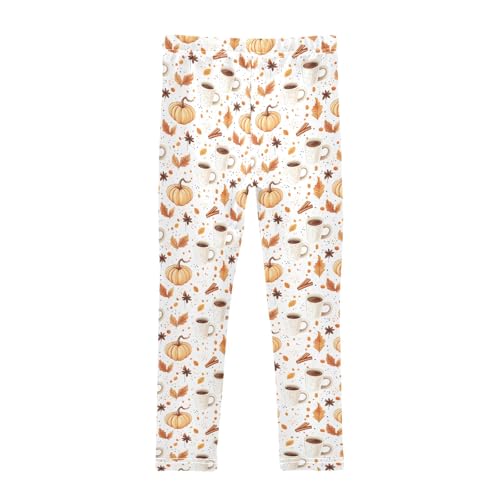 senya Girls Printed Leggings Yoga Pants Autumn Leaves Pumpkin Coffee Cup Pattern for Kids in 4t to 10 Years, 4T2