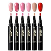 6PCS Nagellack Schnelltrocknend - Rot Rosa Nagellackstift Schnelltrocknend Wasserbasis, Nail Arts Pen Ohne UV Lampe