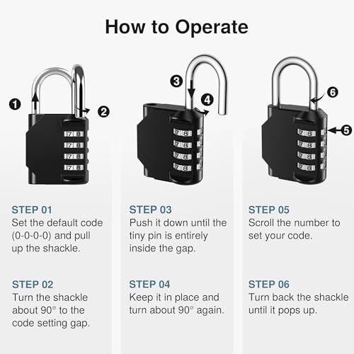 Puroma Combination Lock 4 Digit Waterproof Locker Locks Secure Outdoor Padlock for Gym Lockers, Toolboxes, Gates, Fences, Storage, Sports Locker (Black) - Image 6