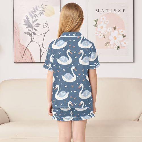 ALAZA Duck Swan Dot Love Pajamas Satin Pajama Set Short Sleeve Button Down Sleepwear4