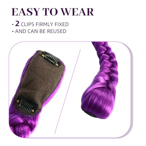 Long Purple Braid Cosplay Hair Extensions Synthetic Fiber Box Braiding Hair 26 INCH Easy Clip in Ponytail for Cosplay Halloween Costume (purple, 26Inch) - Image 4