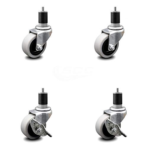 Service Caster - 2 Inch Swivel Thermoplastic Rubber Caster Set of 4-1-7/8 Expanding Adapter Stems - Includes 2 with Side Lock Brake