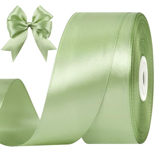 CLUEWR Sage Green Satin Ribbon 1-1/2 Inches 50 Yards