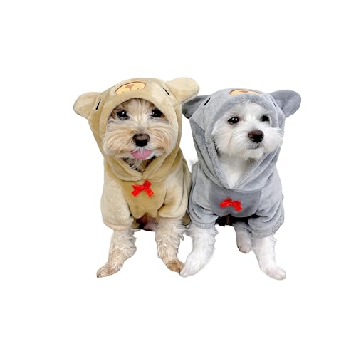 Fuppy dog 犬 服 小型犬 ペット服 ドッグウェア 洋服 可愛い おしゃれ 女の子 男の子 冬 秋 防寒 ロンパース 着ぐるみ 抜け毛防止 日焼け防止 皮膚保護 後ろ足付き (グレー, M)