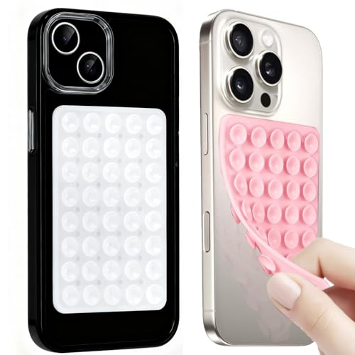 2 Stück Handy Saugnapf Silikon Saugnapf Handy Doppelseitig für Selfies & Videos Langlebig & Leicht Bedienbar Handies Kleber Rückseite Saugnapfs Für Alle Handy-Modelle (Rosa transparente Farbe)
