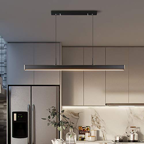 Lustre LED moderne suspendu rectangulaire noir 150cm luminaire en bois pour salle à manger