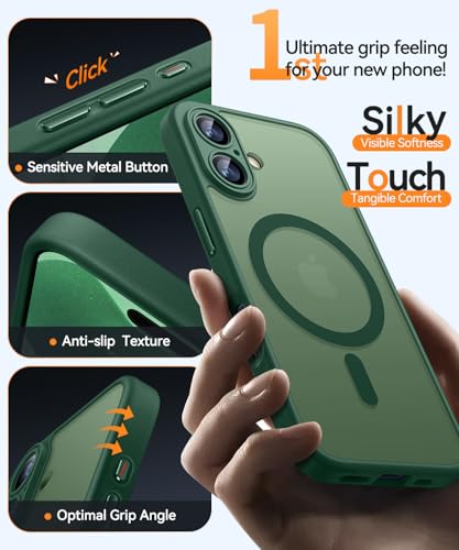 Image of CANSHN Magnetic for iPhone 17 Case, Upgraded [Full Camera Protection] [Compatible with Magsafe] [Translucent Matte] Shockproof Protective Phone Case for iPhone 17 - Deep Green