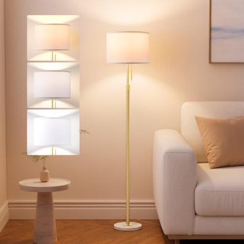 Image of Ambimall Height Adjustable Modern Gold Floor Lamp, Gold & White