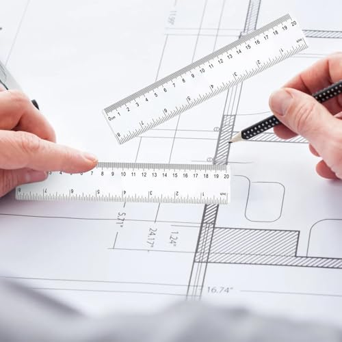 6 Stück Kunststoff Lineal 20 Cm / 8 Inch,Transparentes Lineal,Präzision Lineal mit Metrische&Inch-Skala Ruler, Messwerkzeug für Schule Geprägte Zentimeter Einteilung Zuhause Büro Grundschule