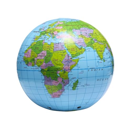 1 Pc 40 cm Inflatable World Globe with Detailed Earth Map Educational Geography Ball Toys Showing Country Borders Cities and Rivers School Teaching Aid and Play Ball Gift for Home or Classroom