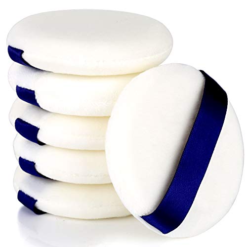 Teenitor 6 Pack Body Powder Puffs, Velour Soft Cushiony Loose Powder Puff With Ribbon Strap, 3.14'' Dia