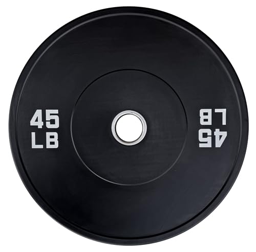 French Fitness Olympic Black Bumper Plates - Blank, IWF Standard, Durable 100% Virgin Rubber, Compatible with 51mm Collars, 10–55 lb Options