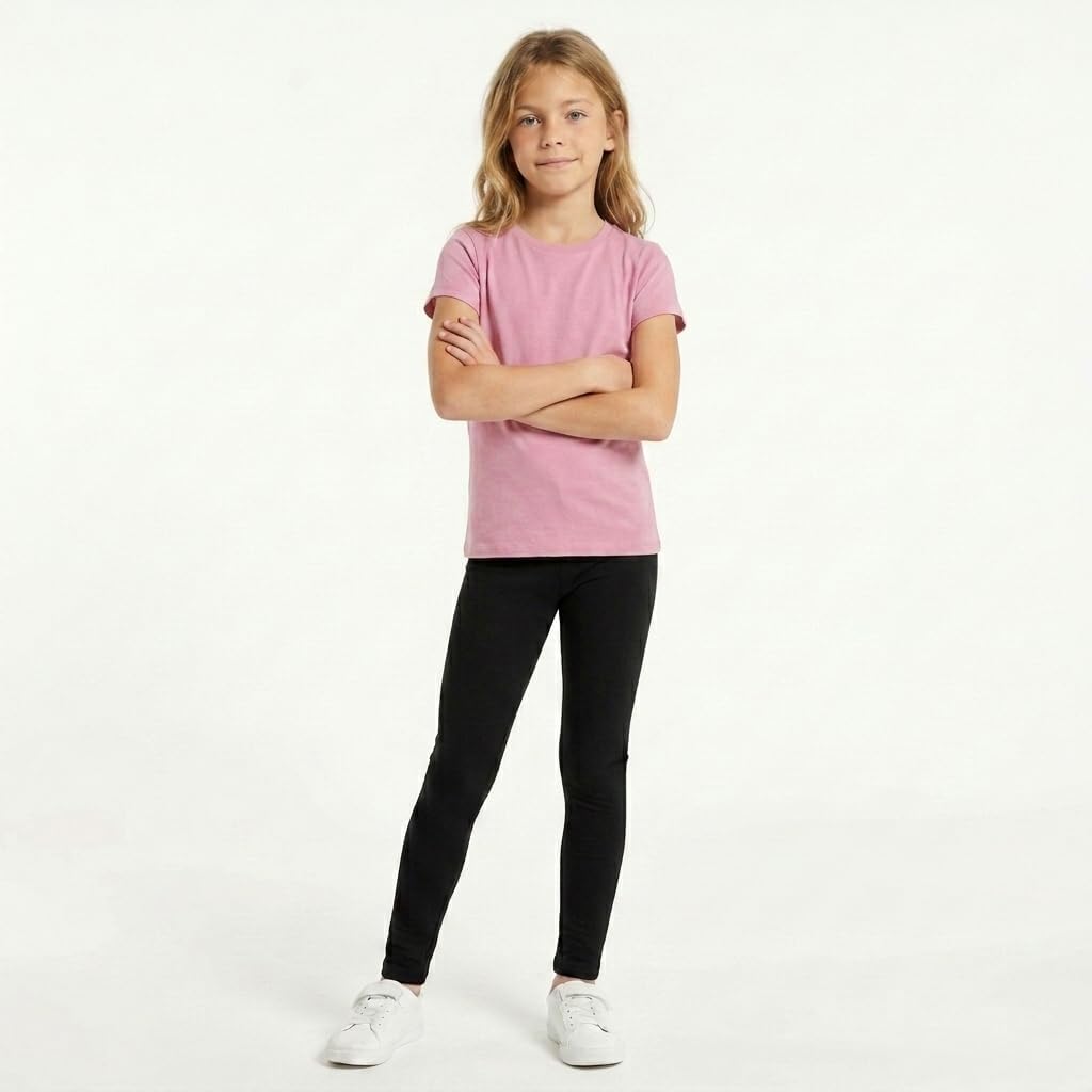 Pink Angel Girls' 8-Pack Cotton T-Shirts – Crew Neck Short Sleeve Tees, Solid Color Multipack, Sizes 4–16