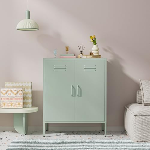 Lendo Online Aparador Metálico – Mueble de Almacenaje Industrial para Salón – 80x40x100 cm – Cómoda de Acero con Recubrimiento en Polvo (Verde)
