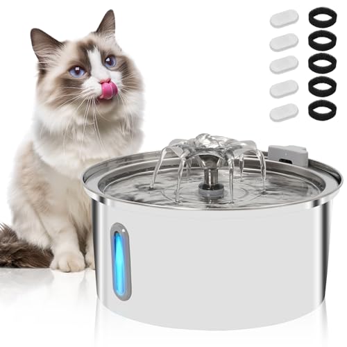 Cat Water Fountain Stainless Steel: 108 oz/3.2 L Pet Automatic Drinking Dispenser for Cats & Kitten, Indoor Cat Watering Fountains with 5 Filters Included