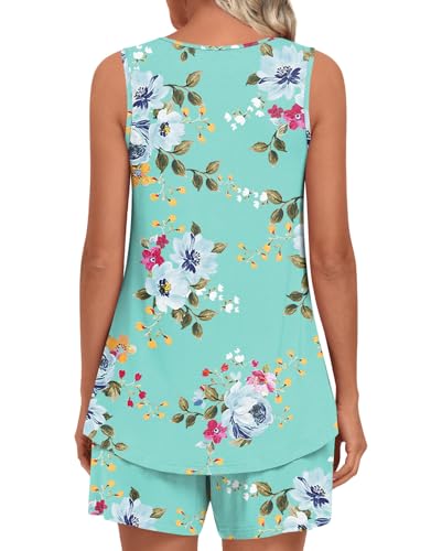 Image of LONGYUAN Womens Sleeveless Pajama Set Soft Summer Lounge Shorts Tank Top Sleepwear with Pockets 2 Piece Set M-3XL