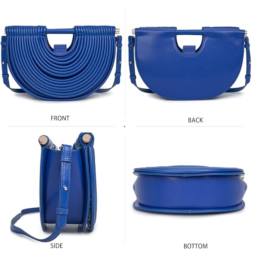 Image of Trendy Woven Evening Clutch Purse Half Round Designer Shoulder /Crossbody Bag Top-Handle Satchel Handbags