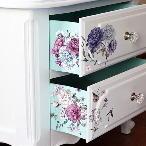 Funlife UV DTF Transfer-Aufkleber – Blumenmotive Vintage-inspirierte dekorative Aufkleber zur Verschönerung von Möbeln Blumenaufkleber für Nachttische Aquarell-Pfingstrosenmotive