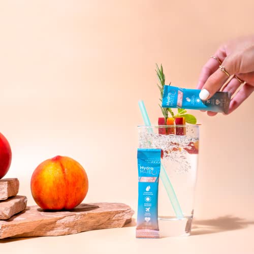 HydroMATE Electrolytes Powder Low Sugar - 16 Count Peach Tea Instant Hydration Packets with Vitamin C to Boost Energy - Low Sugar Electrolytes Powder Packets to Support Hydration Fast Party Recovery