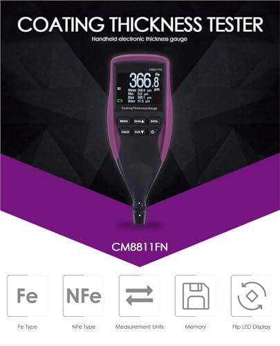 Medidor Digital de Espesor de Recubrimiento con Pantalla LCD Retroiluminada, Rango 0-1250 μm, Sonda Separada, Modelo CM8811FN, para Pintura Automotriz miniatura 4