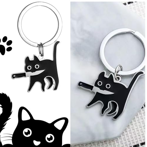 Ruzister Schwarzer Katzenkram-Schlüsselanhänger für Katzenpaar, cooles Katzendekor, lustiger Halloween Korb, Weihnachtsgeschenke für Katzenliebhaber, Teenager-Jungen