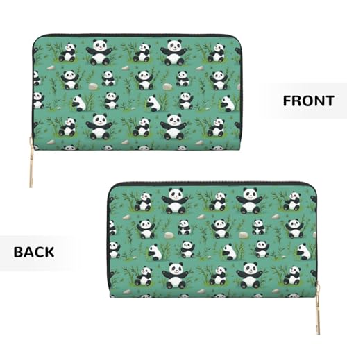 Cute Panda Cartoon Print Wallet Women Men, Long PU Leather Wallets for Women, Cute Womens Travel Wallet Purse Pouch with Zipper Pocket2