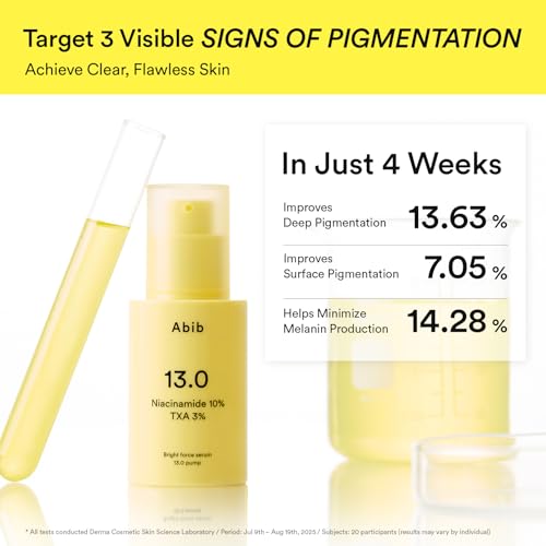 Image of Abib Bright Force Serum 13.0 Pump, 10% Niacinamide + 3% TXA, 1.01 fl.oz, Brightening Serum for Uneven Skin Tone, Hyperpigmentation, Glass Skin Glow, Korean Skincare