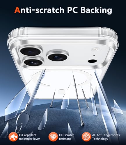 Image of FNTCASE for iPhone 17 Pro Case: Clear Magnetic Phone Cases with Screen Protector Compatible with Magsafe Slim Anti Yellowing Rugged Shockproof Protective Transparent Cell Phone Cover (White)