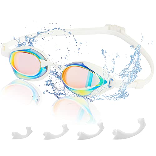 Professional Racing Mirrored Goggles Adjustable Scale Strap Hnearstar Anti-Fog Anti-Uv Silicone Swim Goggles Adult Men Women (White) #TOP27