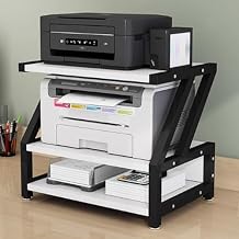 YVYKFZD Desktop Printer Stand, 3 Tiers Printer Table, Compact Printers Shelf, Heavy Duty Printers Rack Storage Shelf, for Office Home ClassroomBlack Frame+White,45x25x42.5cm
