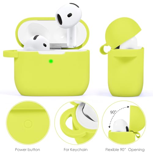 Image of Case Compatible for Apple Airpods 4 - VISOOM Airpods 4 Cases 2024 Cover Women Anti-Drop Silicone iPods 4 Earbuds Wireless Accessorie Charging Cases Girl Bling Keychain for Airpod iPods 4th Generation