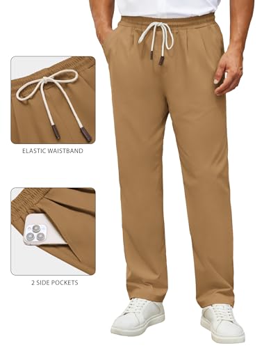 Image of COOFANDY Men's Casual Chino Pants Relaxed Fit Drawstring Elastic Waist Lightweight Pant Twill Pleated Trousers