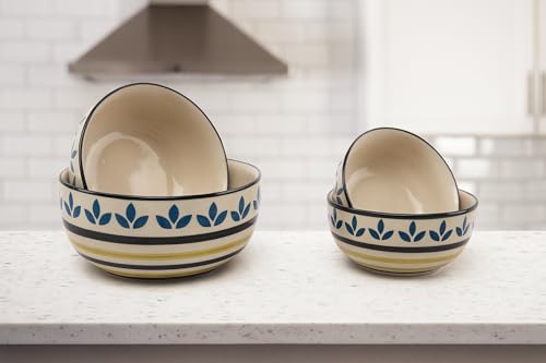 Image of HS Hindustani SAUDAGR Lemon Leaf Bloom Multi Size Ceramic Bowls 1000 ML, 750 ML, 500 ML and 350 ML, Set of 4 Microwave Safe Bowls katori Ideal for Snacks Rice dal Desserts and Gifting.