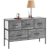 LINSY HOME 5 Drawer Dresser Long Wide Chest of Drawers Nightstand with Wood Top Rustic Storage Tower Storage Dresser…