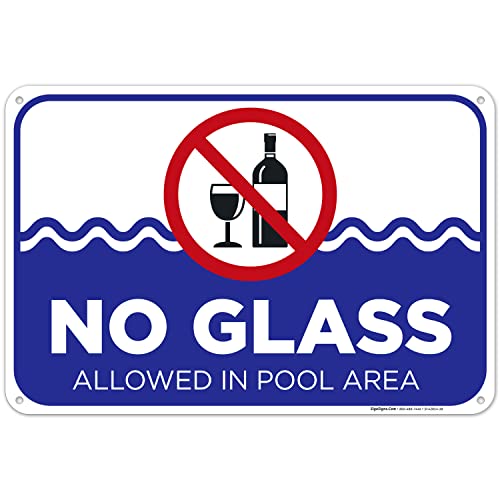 Señal No Glass Allowed en Área de Piscina 12x18 miniatura 1
