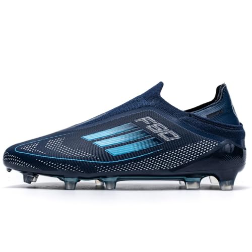 ZIXCPLAZ Laceless Synthetic Performance Firm Ground Soccer Cleats Professional High Speed Athletic Football Boots for Men Precision Control Lightweight Breathable Field Shoes (7.5,Blue)