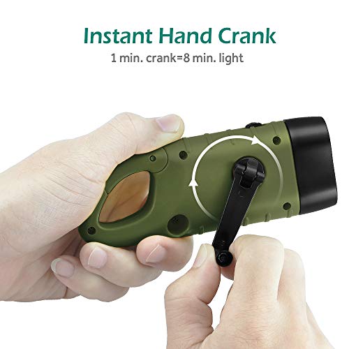 Geeric 2-Pack Hand Crank Solar Powered Flashlight, Emergency Rechargeable Led Flashlight, Survival Flashlight, Quick Snap Carabiner Dynamo Flashlight Torch For Outdoor Sports, Army Green+Black #TOP2