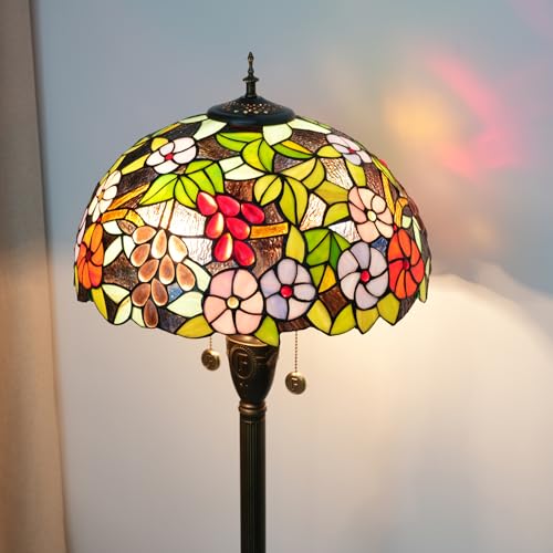 Image of Tiffany Floor Lamp 16 Inch Victoria Purple Grape Flower Standing Glass Lamp Antique Standing Reading Lamp Suitable for Bedrooms Living Rooms Dining Rooms Tiffany Style Retro Home Decoration