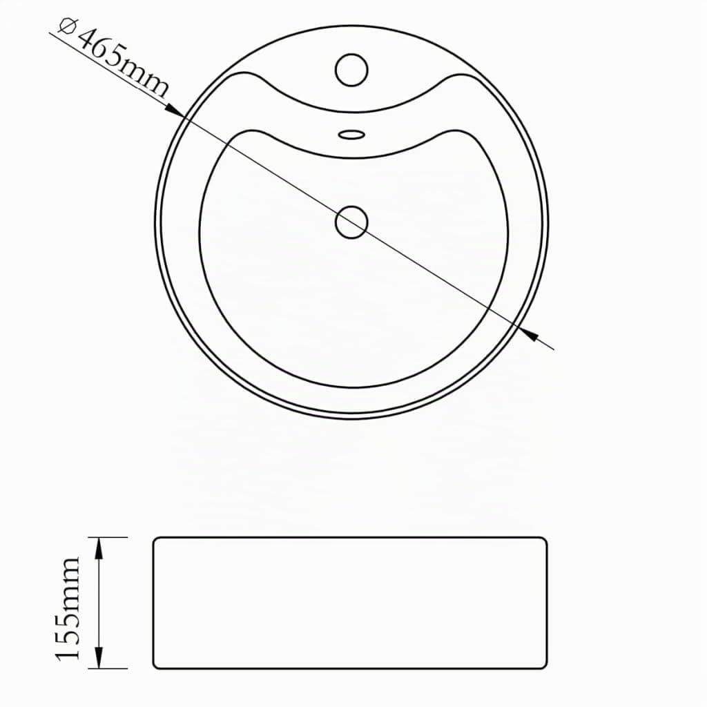 vidaXL Lavabo Redondo Moderno con Agujero de Grifo y Desagüe Cerámica Negro