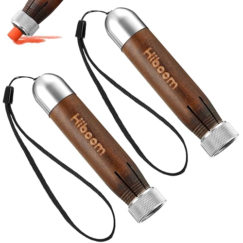 Hiboom 2 Pack Crayon Holder for 1/2'' Round or Hexagonal Marking Crayons, Wood Lumber Crayon Holder with Metal Chuck, Metal Caps and Nylon lanyard, Walnut Handle