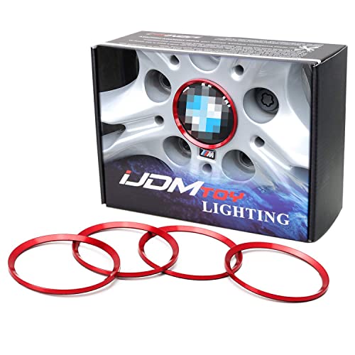 iJDMTOY (4) Anodized Red Aluminum Wheel Center Cap Surrounding Ring Decoration Trims Compatible With All BMW 68mm Center Caps