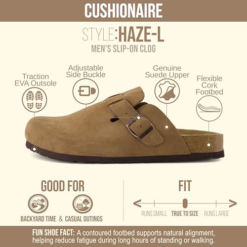 Image of CUSHIONAIRE Haze Genuine Suede Leather Mens Clogs - Comfortable Slip On Potato Shoes for Men with Adjustable Buckle