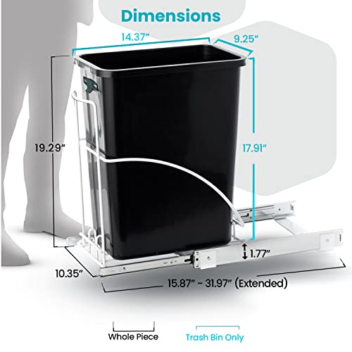 Home Zone Living 29 Liter / 7.6 Gallon Pull-Out Trash Can, Under The Counter, Single Bin #TOP5